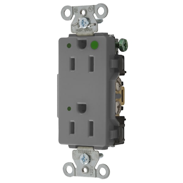 Straight Blade Receptacle, 5-15R, 15 A, 125V AC, 2 Pole, 3 Wire, Flush Mount, Grounded